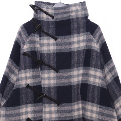 A NOVEL DAY Check Duffle Long Coat Navy Size 2