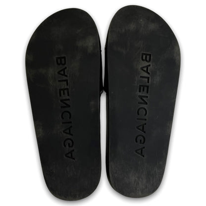 BALENCIAGA 18SS Logo Flat Leather Sandals Black Size EU 38