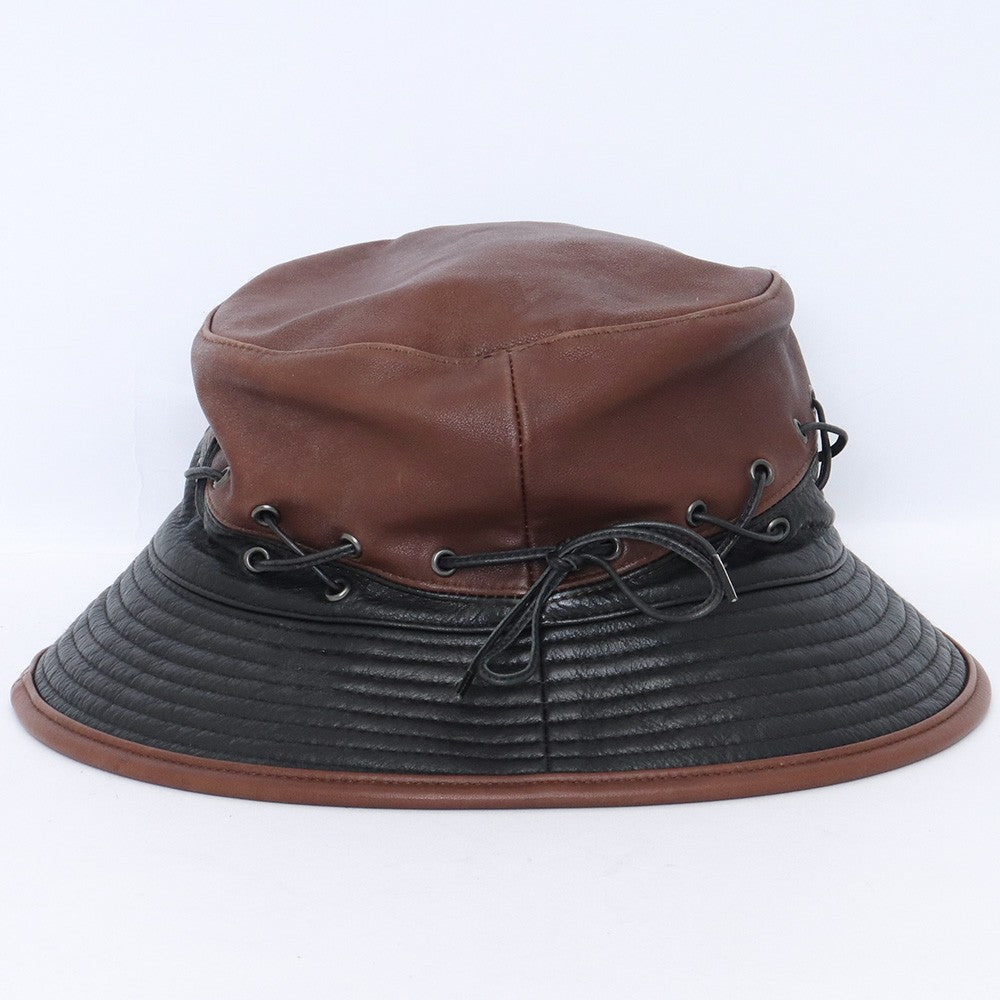 HERMES MOTSCH Leather Bucket Hat Brown Size 56
