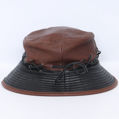 HERMES MOTSCH Leather Bucket Hat Brown Size 56
