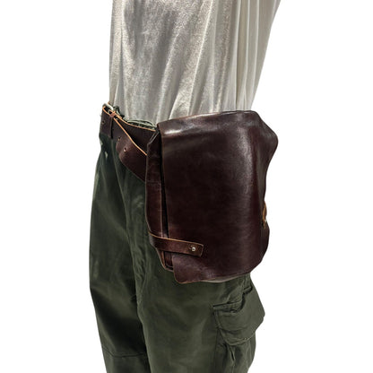 Y's Leather Flap Waist Pouch Brown