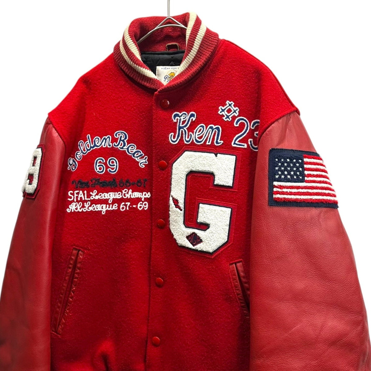 GOLDEN BEAR 60s Ken & Bob Leather Sleeve Jacket Red Size S