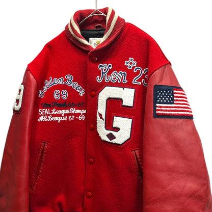 GOLDEN BEAR 60s Ken & Bob Leather Sleeve Jacket Red Size S