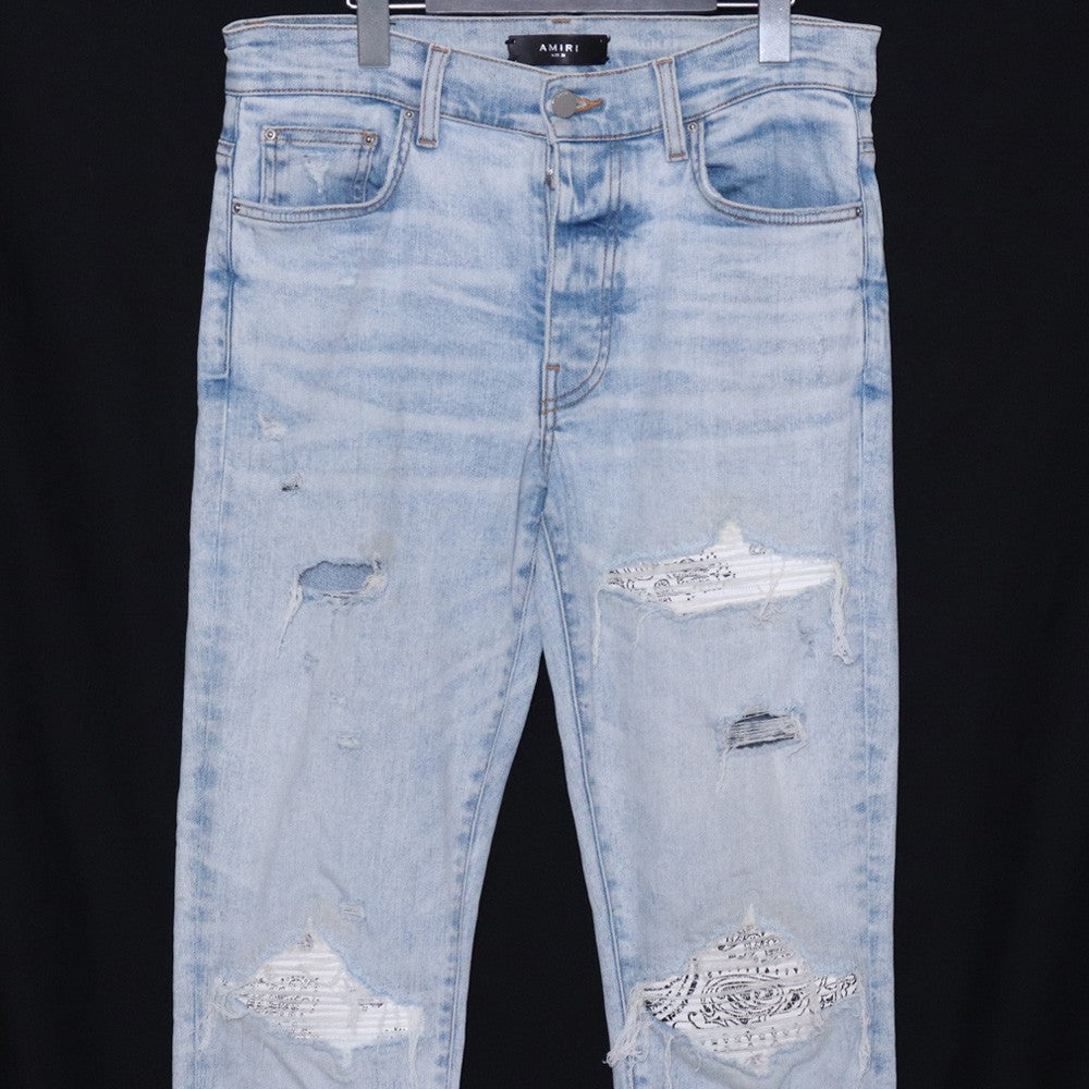 AMIRI MX1 Leather Bandana Skinny Jeans Blue Size 31