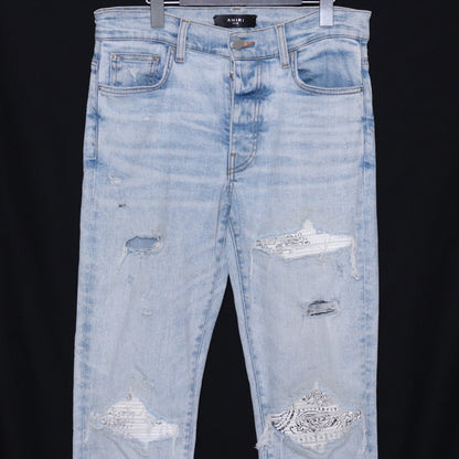 AMIRI MX1 Leather Bandana Skinny Jeans Blue Size 31