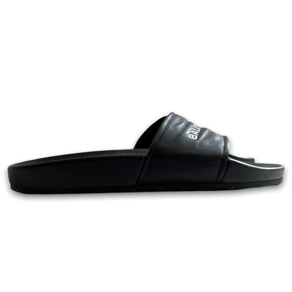 BALENCIAGA 18SS Logo Flat Leather Sandals Black Size EU 38