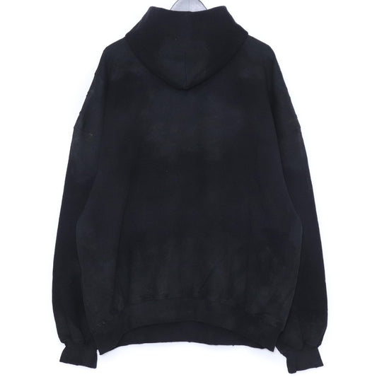 BALENCIAGA SKATER HOODIE Distressed Patch Black Size 2