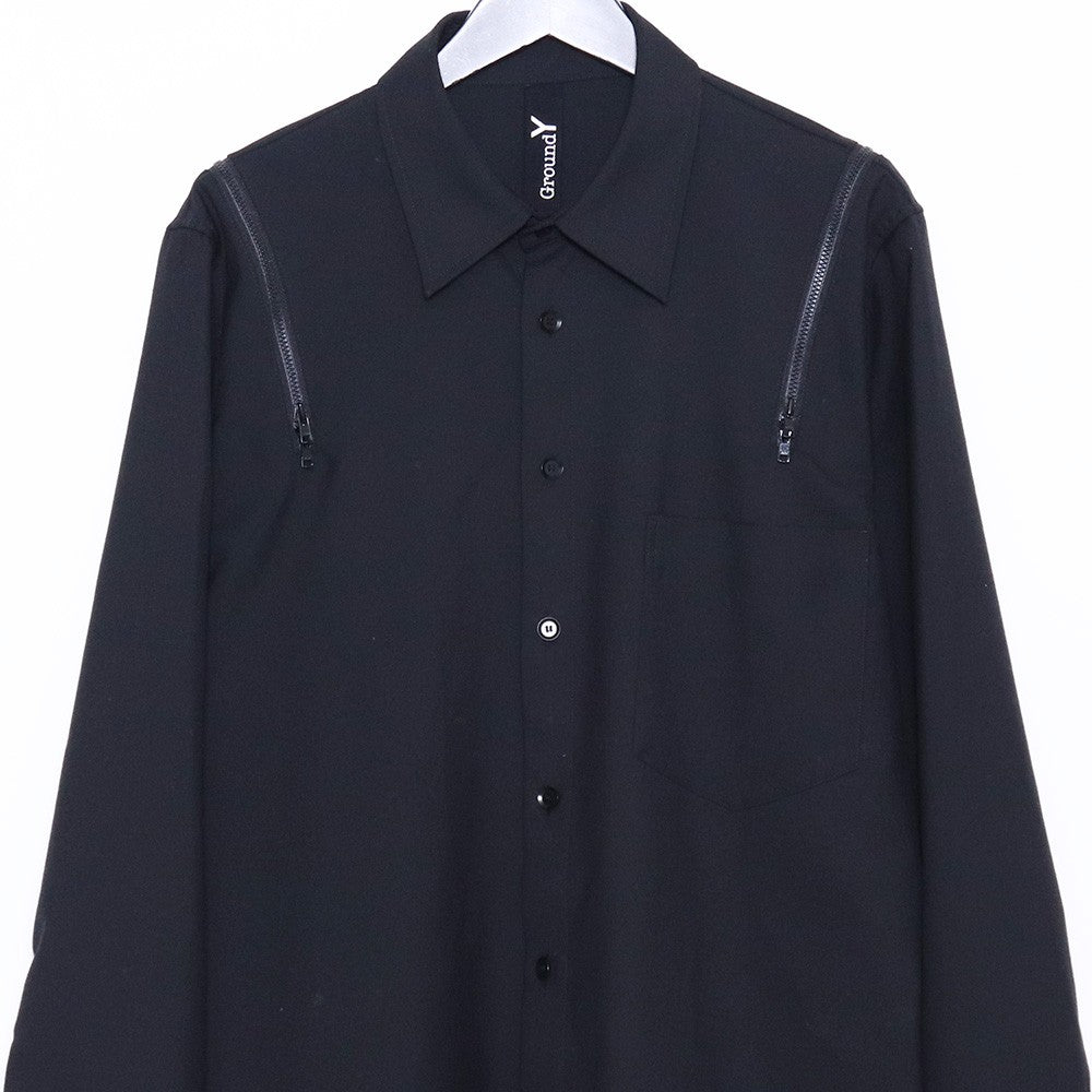 GROUND Y Wool Gabardine Zipper Shoulder Shirt Black Size 3