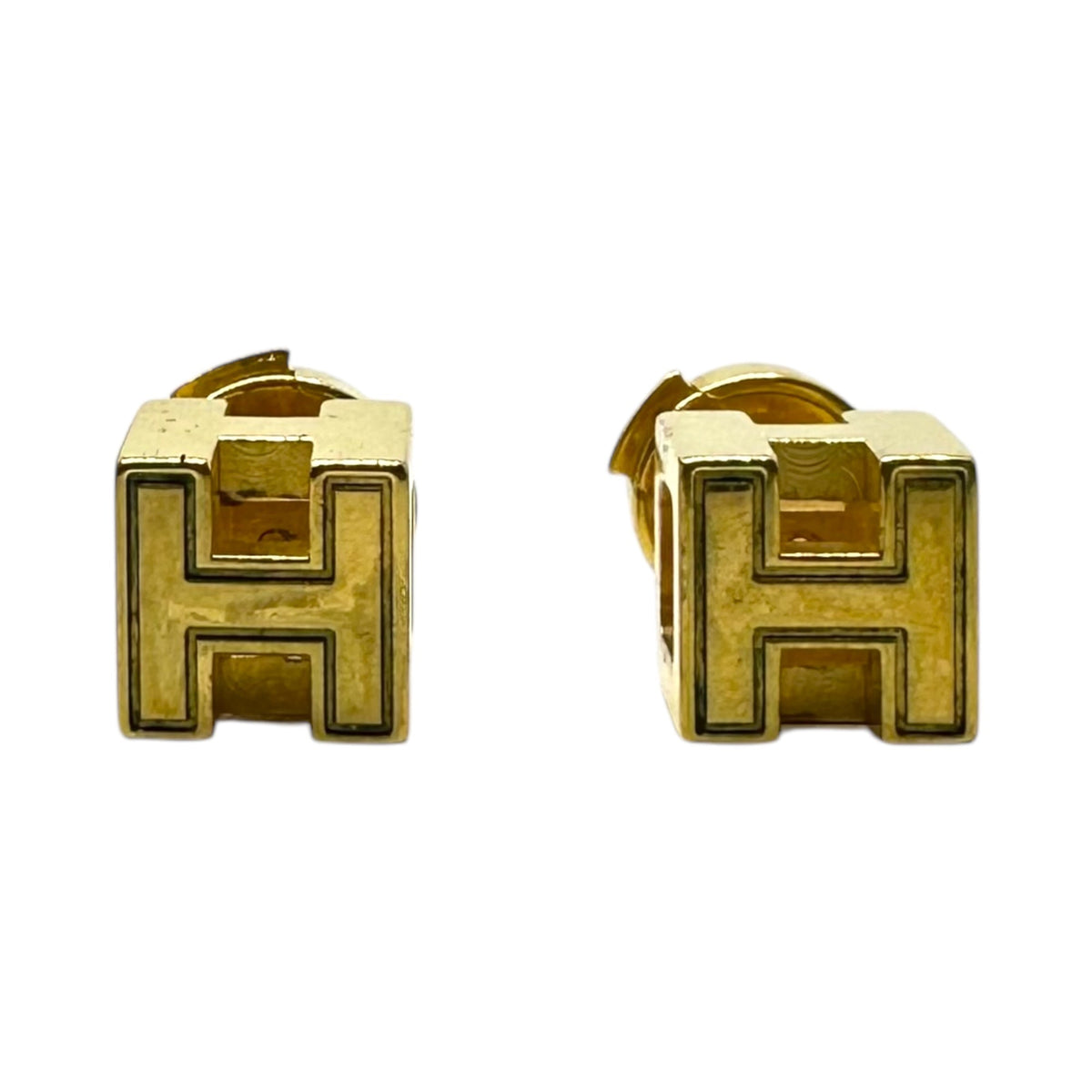 HERMES H Cube Caged Ash Earrings Gold