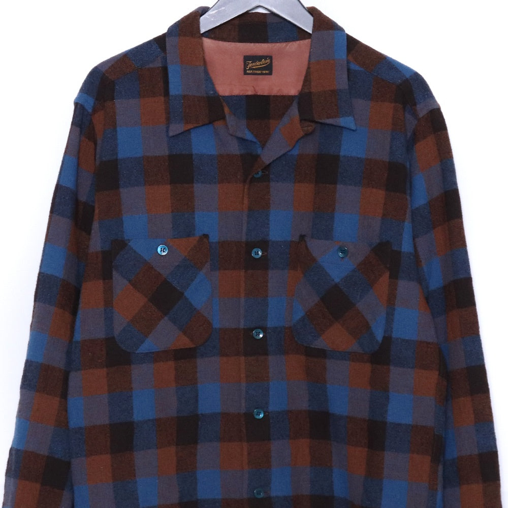 TENDERLOIN Wool Block Check Long Sleeve Button-Up Brown/Blue Size M