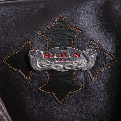 SKKIN Shearling Collar Leather Shirt Jacket Brown Size M