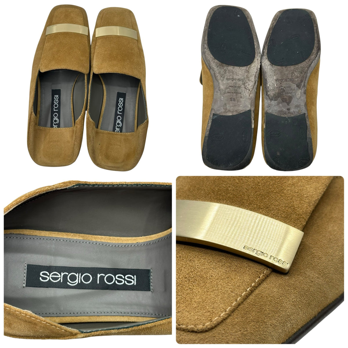 Sergio Rossi 23SS Metal Plate Loafers Beige Size 5 1/2