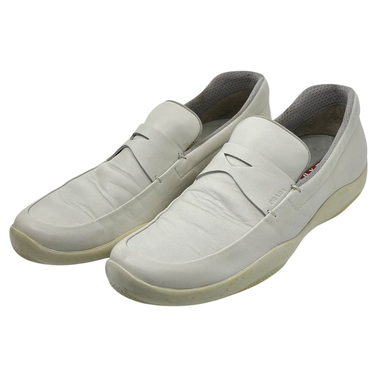 PRADA SPORT 00s America's Cup Leather Loafers White Sneakers Size 8