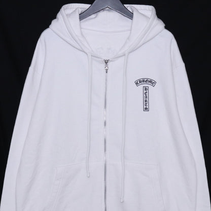 CHROME HEARTS Back Arch Logo USA Zip Up Hoodie White Size M