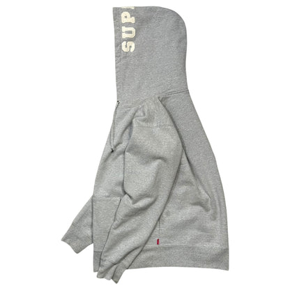 SUPREME 15AW Felt Hooded Logo Zip Hoodie Light Gray Size S