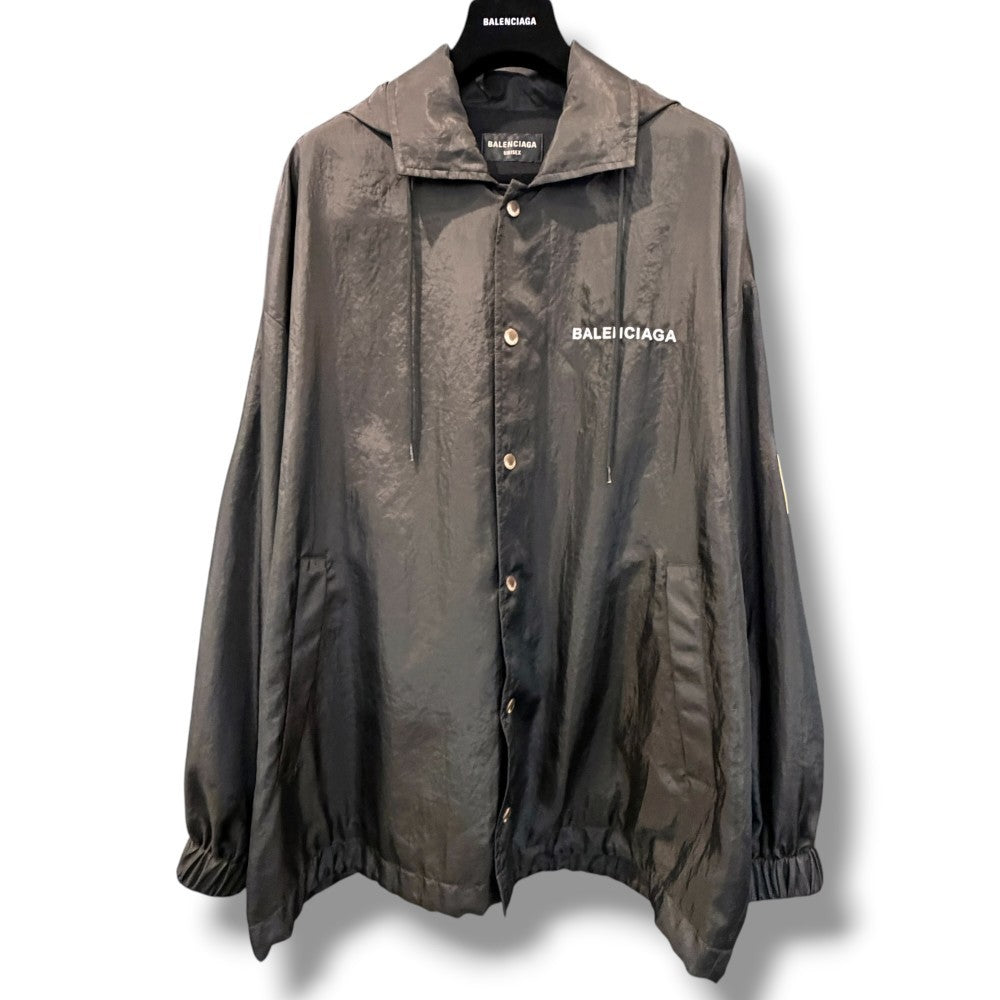 BALENCIAGA Oversized Logo Windbreaker Jacket Black Size 2