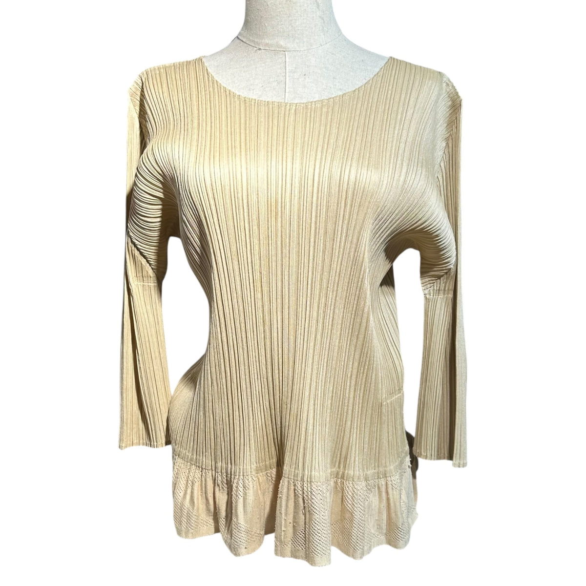 PLEATS PLEASE Mesh Pleated Long-Sleeve Top Size 4
