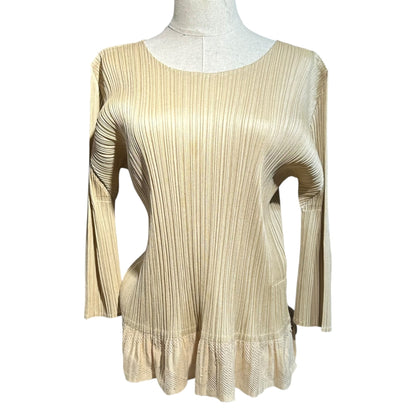 PLEATS PLEASE Mesh Pleated Long-Sleeve Top Size 4