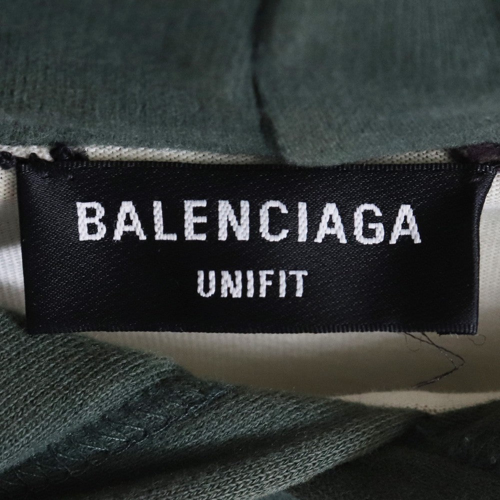 BALENCIAGA 21SS Caps Destroyed Hoodie Green Size M