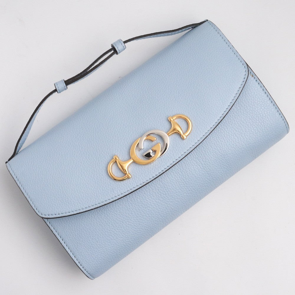 GUCCI ZUMI 2WAY Chain Leather Shoulder Bag Light Blue Size F