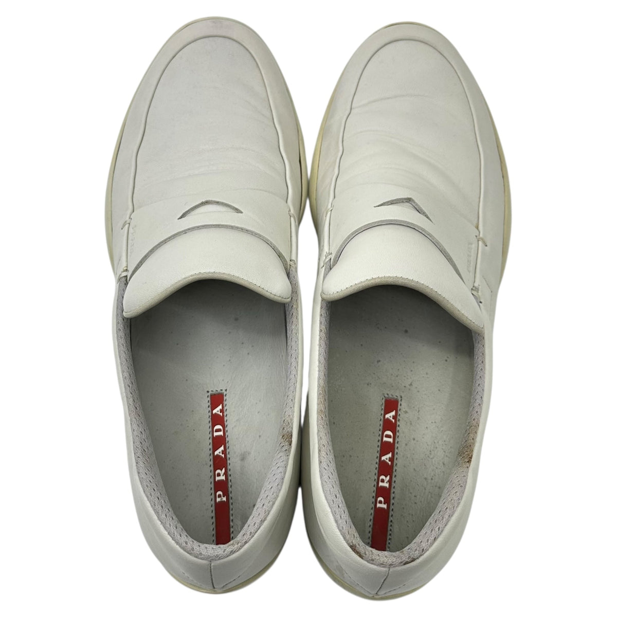 PRADA SPORT 00s America's Cup Leather Loafers White Sneakers Size 8
