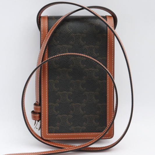 CELINE Vertical Triomphe Canvas Calfskin Bag Brown Size F