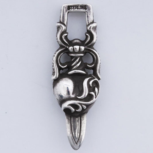 CHROME HEARTS DAGGER HEART Necklace Pendant Silver Size F