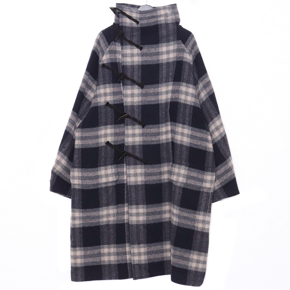 A NOVEL DAY Check Duffle Long Coat Navy Size 2