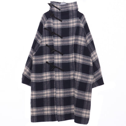 A NOVEL DAY Check Duffle Long Coat Navy Size 2