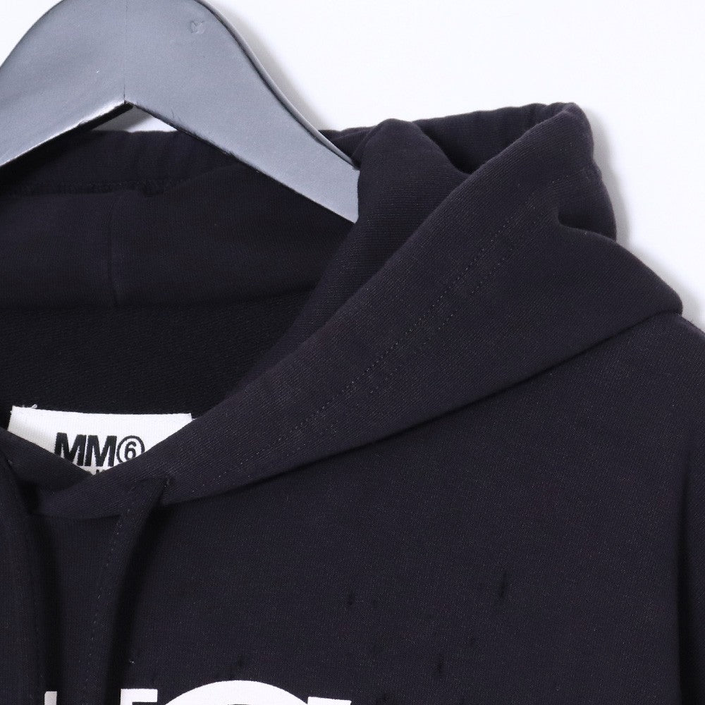 MM6 Number Logo Distressed Hoodie Black Size M