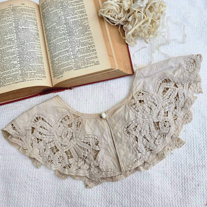 Euro vintage Cotton Linen Collar Beige