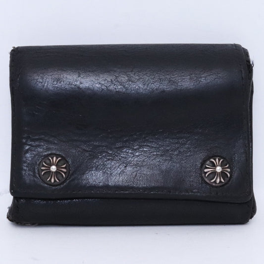 CHROME HEARTS Crossball 3-Fold Leather Wallet Black Size F