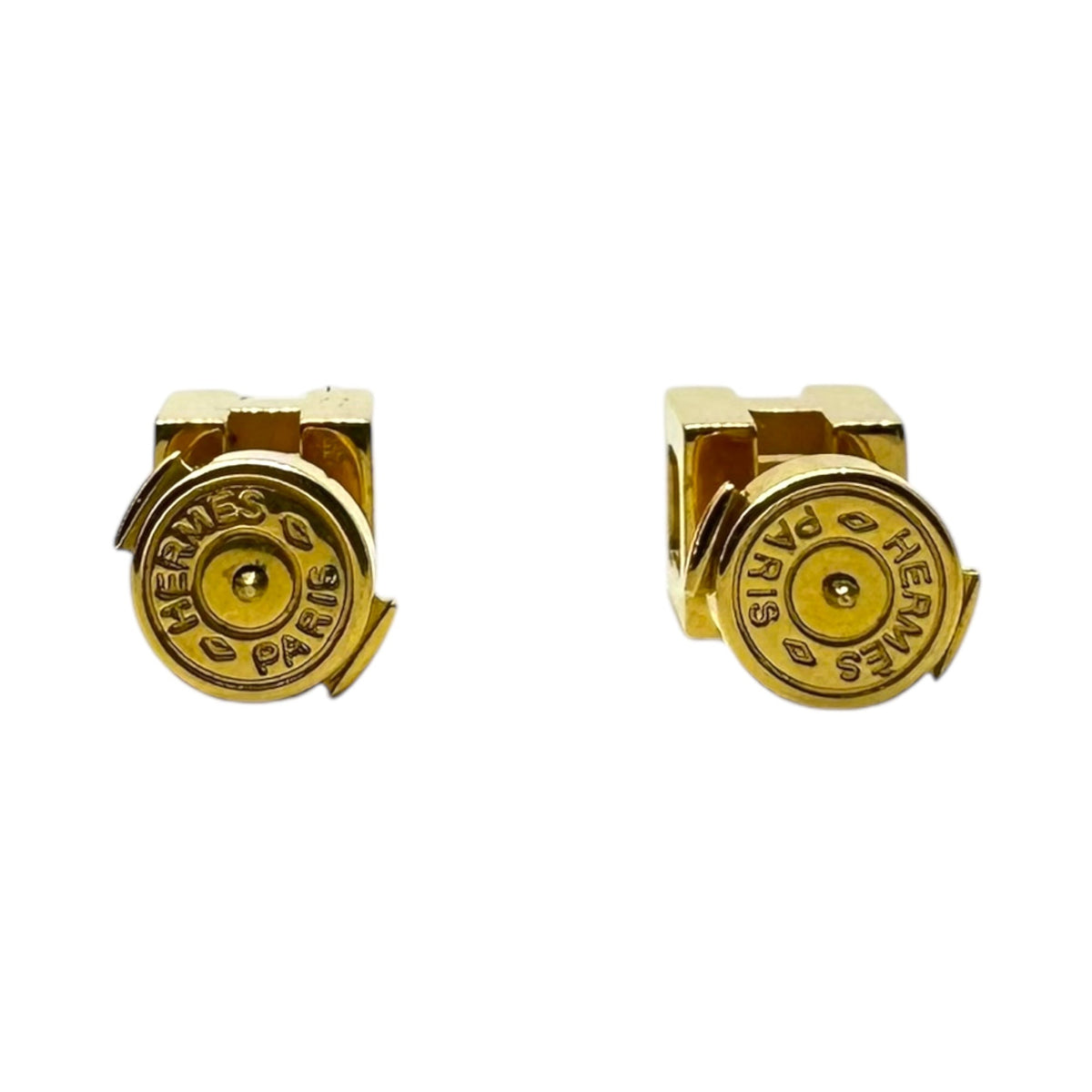HERMES H Cube Caged Ash Earrings Gold