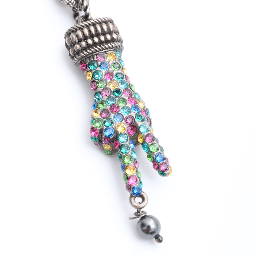 GUCCI Rhinestone Peace Motif Necklace Silver Size F