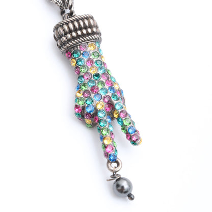 GUCCI Rhinestone Peace Motif Necklace Silver Size F