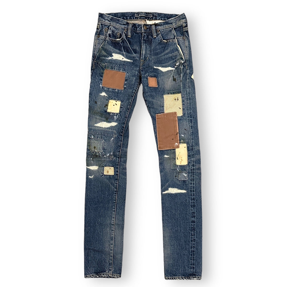 MIHARAYASUHIRO Blue Cotton Patchwork Denim Pants Size 46