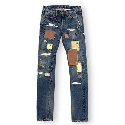 MIHARAYASUHIRO Blue Cotton Patchwork Denim Pants Size 46