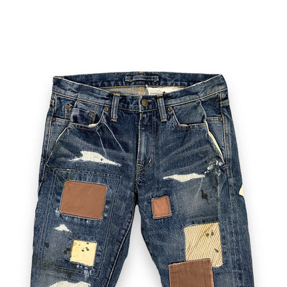 MIHARAYASUHIRO Blue Cotton Patchwork Denim Pants Size 46
