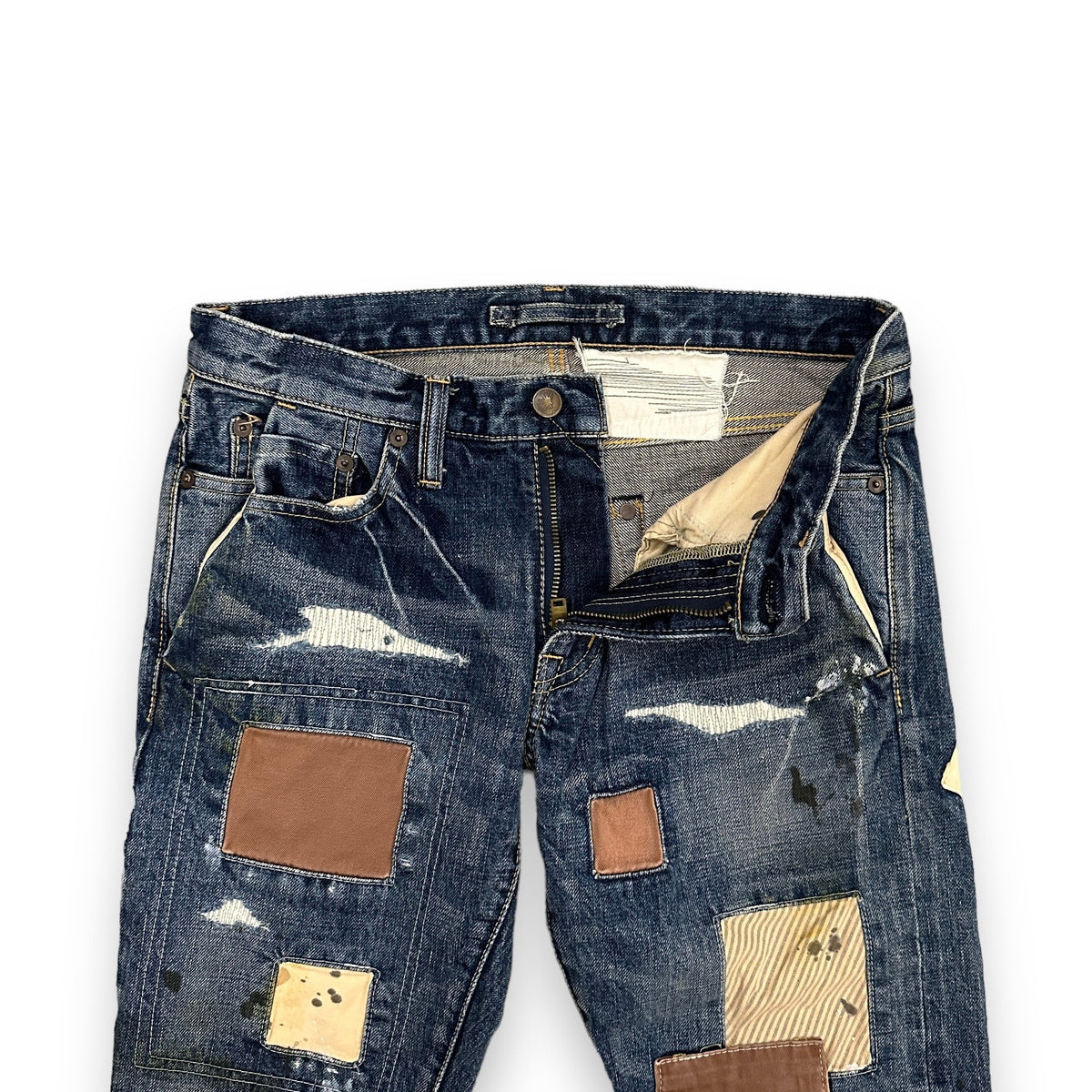 MIHARAYASUHIRO Blue Cotton Patchwork Denim Pants Size 46
