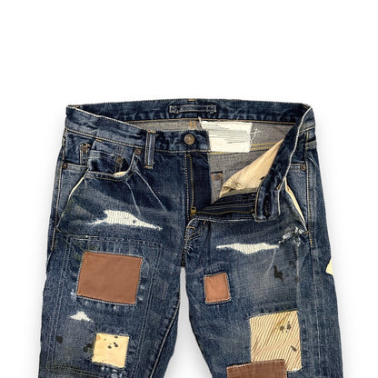 MIHARAYASUHIRO Blue Cotton Patchwork Denim Pants Size 46