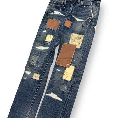 MIHARAYASUHIRO Blue Cotton Patchwork Denim Pants Size 46