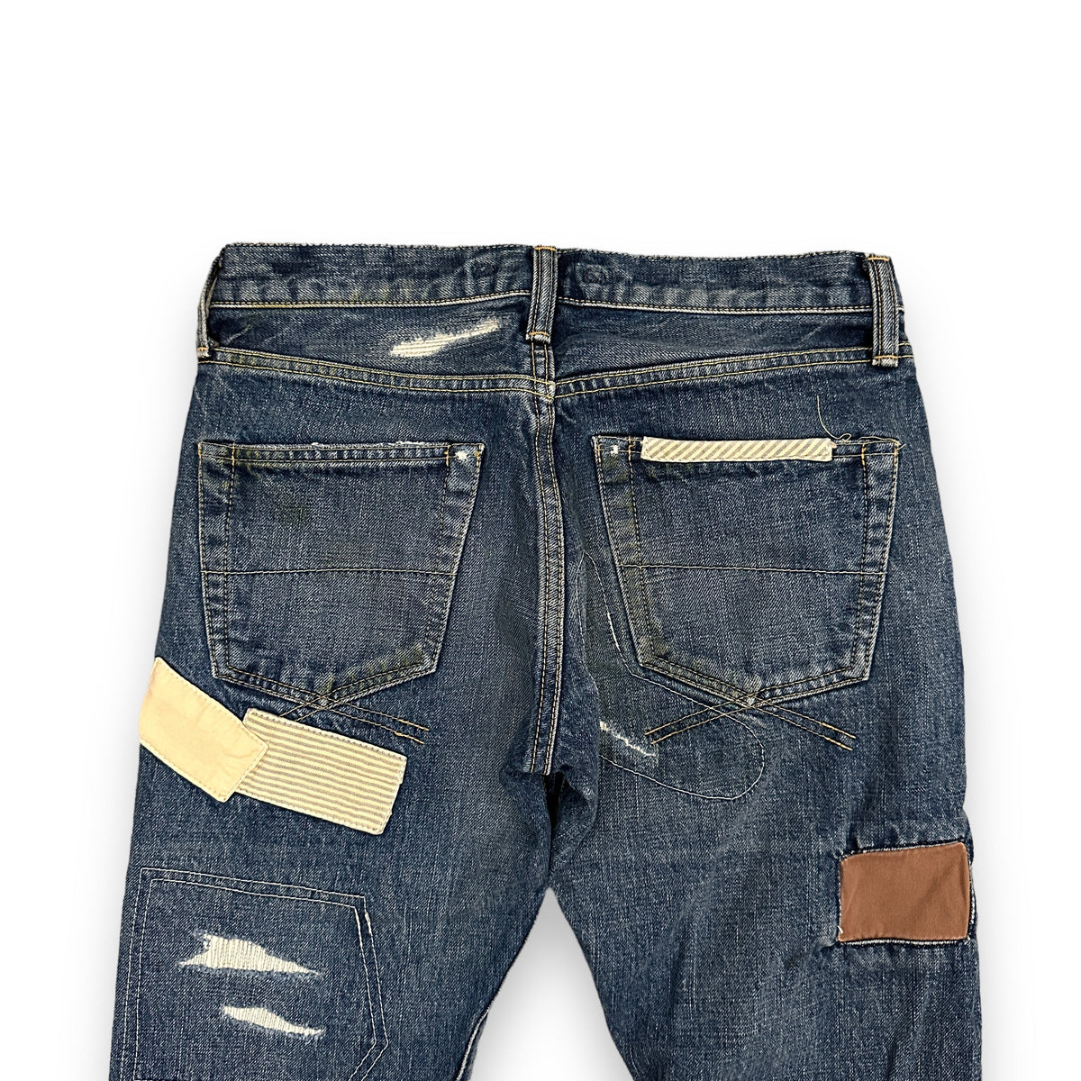 MIHARAYASUHIRO Blue Cotton Patchwork Denim Pants Size 46