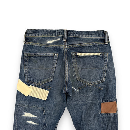 MIHARAYASUHIRO Blue Cotton Patchwork Denim Pants Size 46
