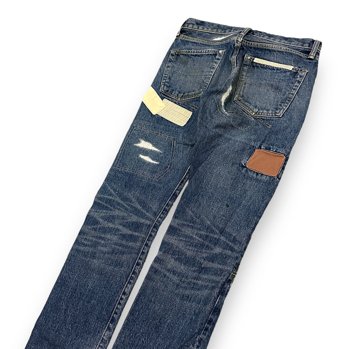 MIHARAYASUHIRO Blue Cotton Patchwork Denim Pants Size 46