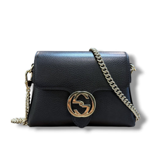 GUCCI Interlocking Chain Leather Shoulder Bag Black Size F