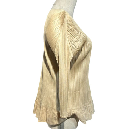 PLEATS PLEASE Mesh Pleated Long-Sleeve Top Size 4