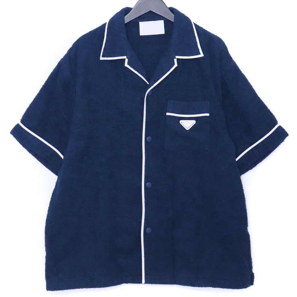 PRADA 22SS Terry Bowling Shirt Triangle Logo Navy Size XL