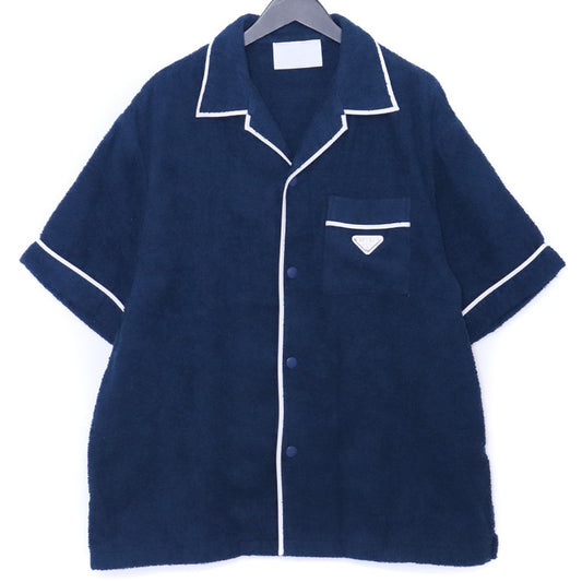 PRADA 22SS Terry Bowling Shirt Triangle Logo Navy Size XL