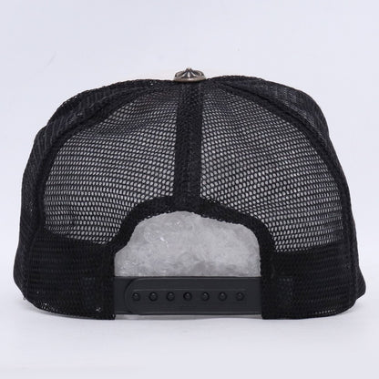 CHROME HEARTS OLD FUCK Trucker Cap Black White Size 4