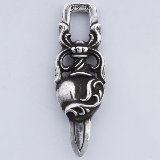 CHROME HEARTS DAGGER HEART Necklace Pendant Silver Size F